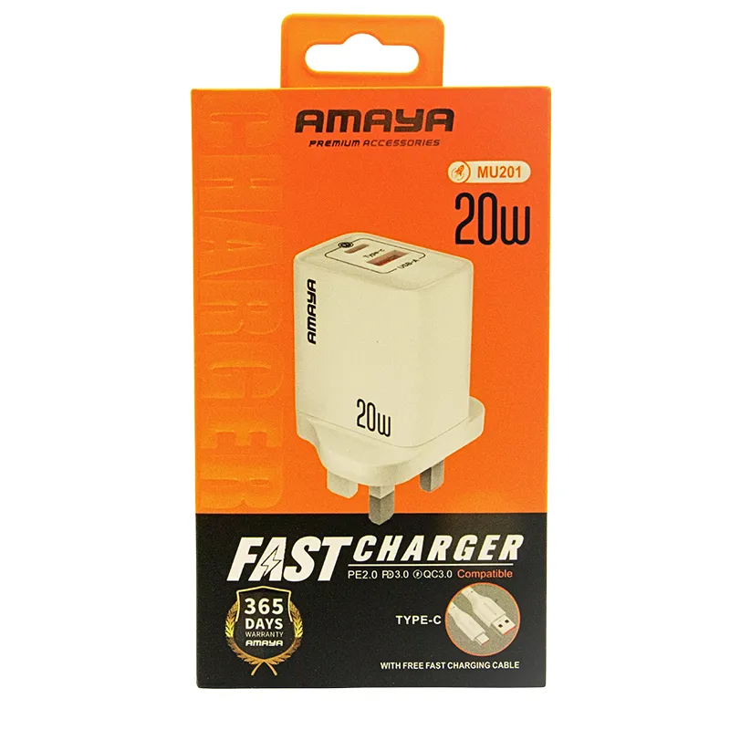 Amaya ACW-MU201 UK A+C 20W Charger with Type-C Cable